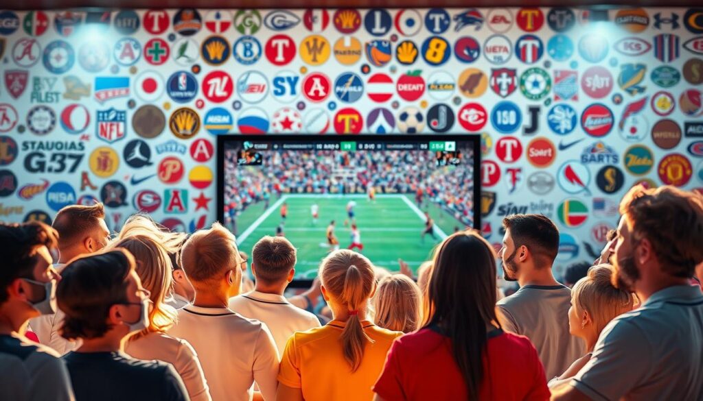 A bustling online sports community, with vibrant and dynamic social interactions. In the foreground, avatars of fans enthusiastically discussing the latest game results and player trades on a sleek, mobile-friendly interface. In the middle ground, a live stream of a heated match-up, the screen filled with real-time commentary and reactions from viewers. In the background, a collage of popular sports logos, creating a sense of immersion and connectivity across various leagues and teams. Soft, natural lighting illuminates the scene, conveying a sense of warmth and engagement. The overall atmosphere is one of camaraderie, competition, and a shared passion for the sports they love.